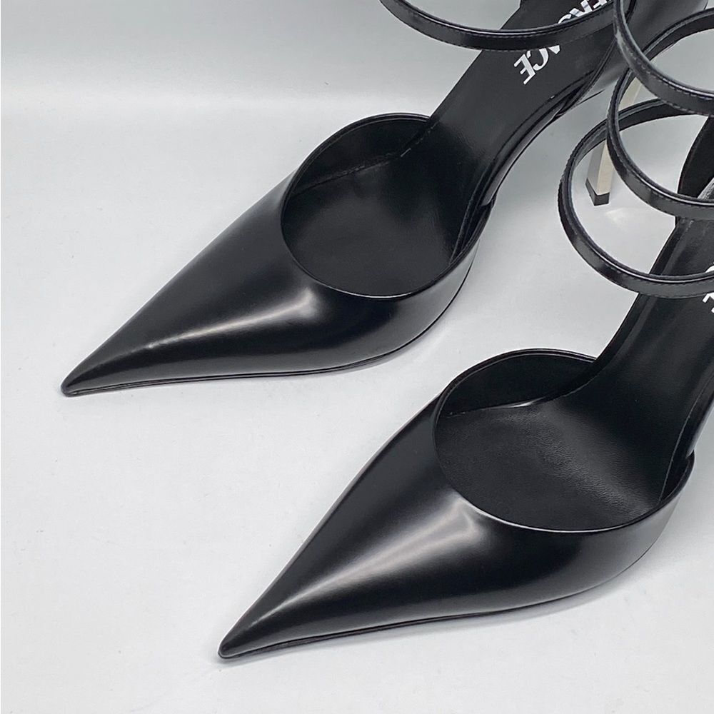 Versace Pin Point Leather Ankle Strap Pumps - Picture 11 of 14